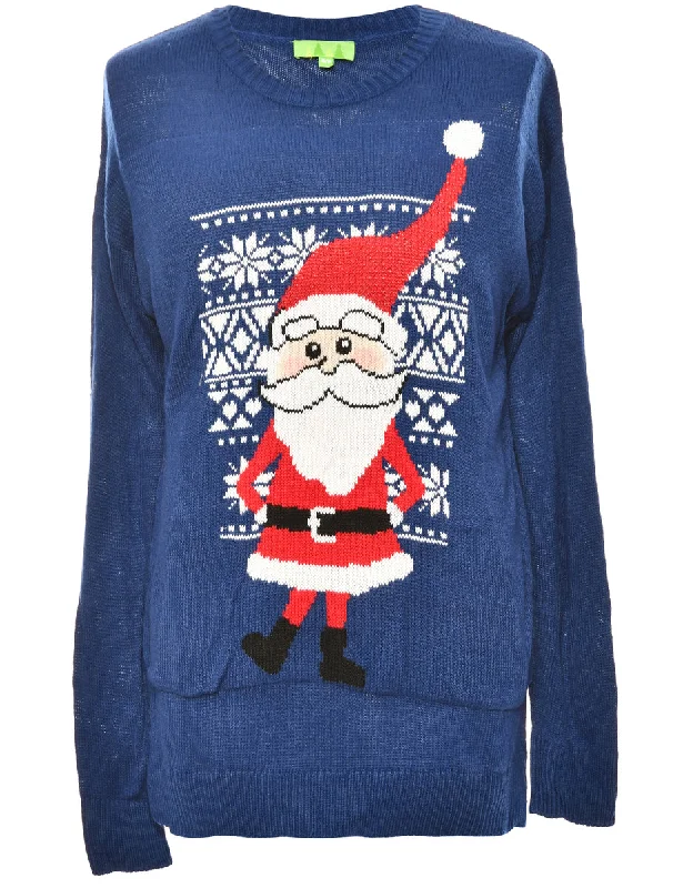 Blue Santa Design Blue Christmas Jumper - S Solid Color Striped Floral Print