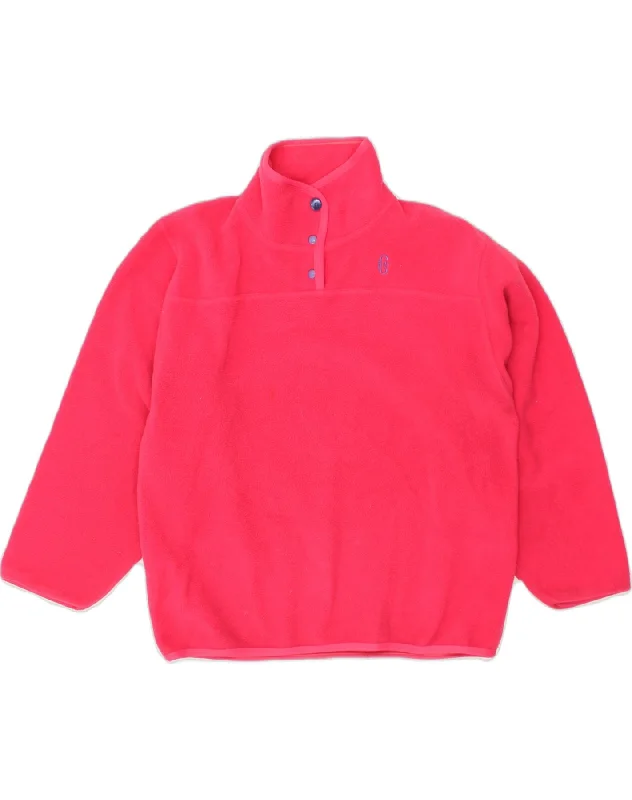 CONTE OF FLORENCE Womens Button Neck Fleece Jumper UK 14 Medium Pink Toggled Drawstring Belted