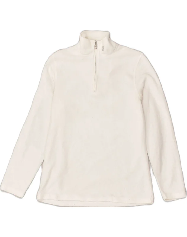 CONTE OF FLORENCE Womens Zip Neck Fleece Jumper UK 10 Small White Slim Fit Regular Fit Oversized