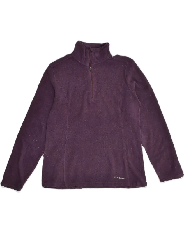 EDDIE BAUER Womens Zip Neck Fleece Jumper UK 10 Small Purple Polyester Wool Fabric Cashmere Fabric Tweed Fabric