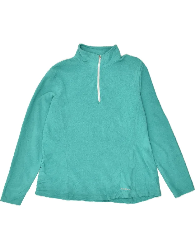 EDDIE BAUER Womens Zip Neck Fleece Jumper UK 16 Large Turquoise Polyester Fleece Fabric Down Fabric Feather Fabric