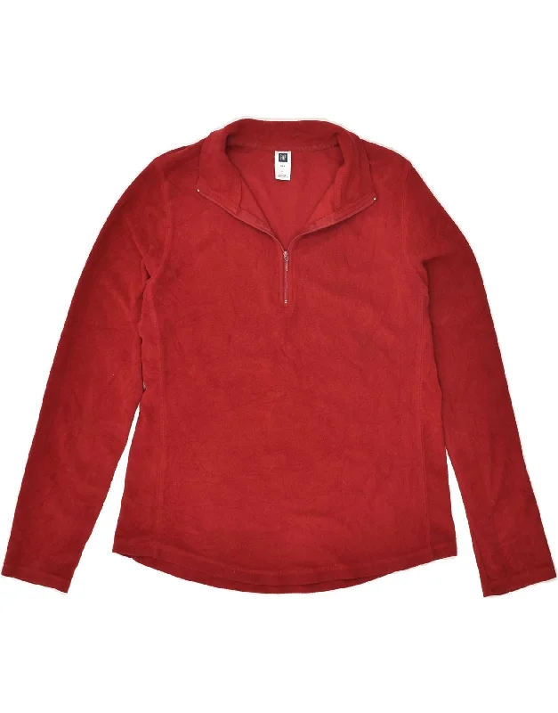 GAP Womens Zip Neck Fleece Jumper UK 16 Large Red Polyester Beaded Sweater Sequined Faux Fur