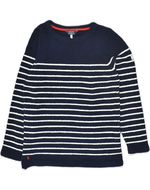 JOULES Womens Fleece Jumper UK 10 Samll Navy Blue Striped Polyester Sweater Knitwear Pullover