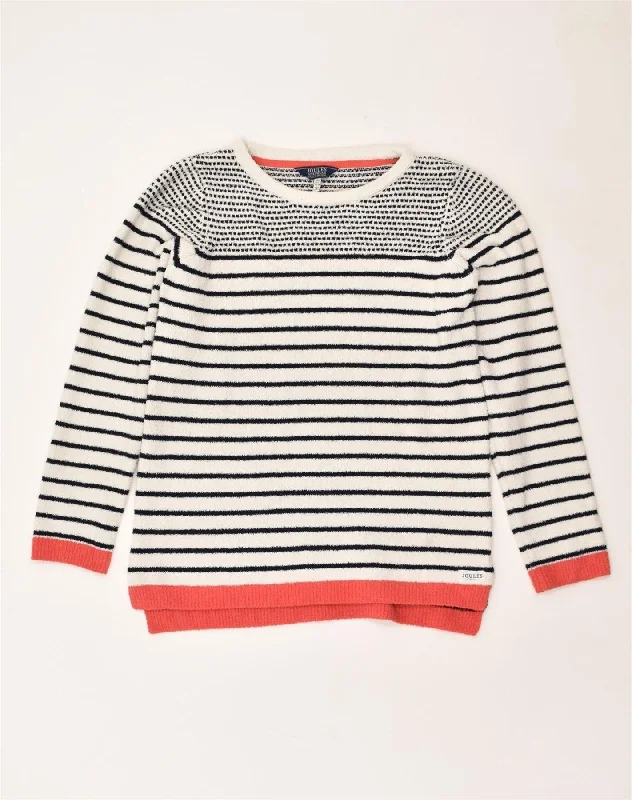 JOULES Womens Fleece Jumper UK 6 XS  White Striped Polyester Soft Cozy Warm