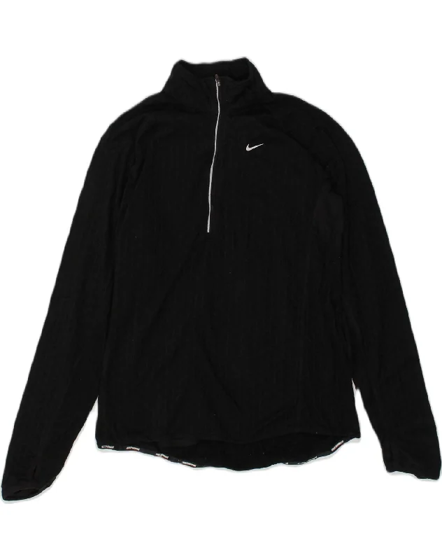 NIKE Womens Dri Fit Zip Neck Fleece Jumper UK 14 Large Black Wool Fabric Cashmere Fabric Tweed Fabric