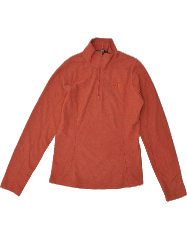 THE NORTH FACE Womens Zip Neck Fleece Jumper UK 6 XS Orange Polyester Transparent Opaque Sheer