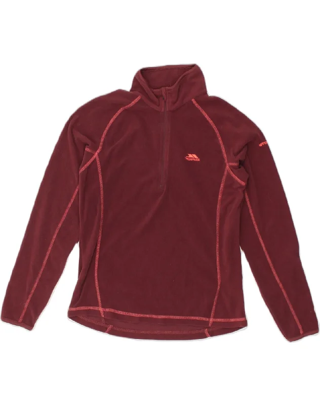 TRESPASS Womens Zip Neck Fleece Jumper UK 12 Medium Maroon Polyester Elasticated Padded Insulated