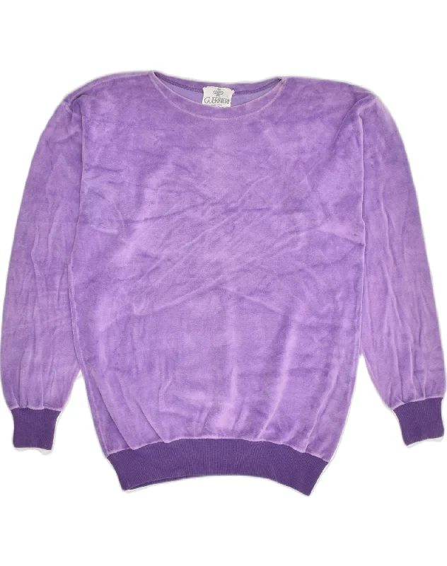 VINTAGE Womens Fleece Jumper IT 48 XL Purple Cotton Chenille Fabric Brocade Fabric Lace Fabric