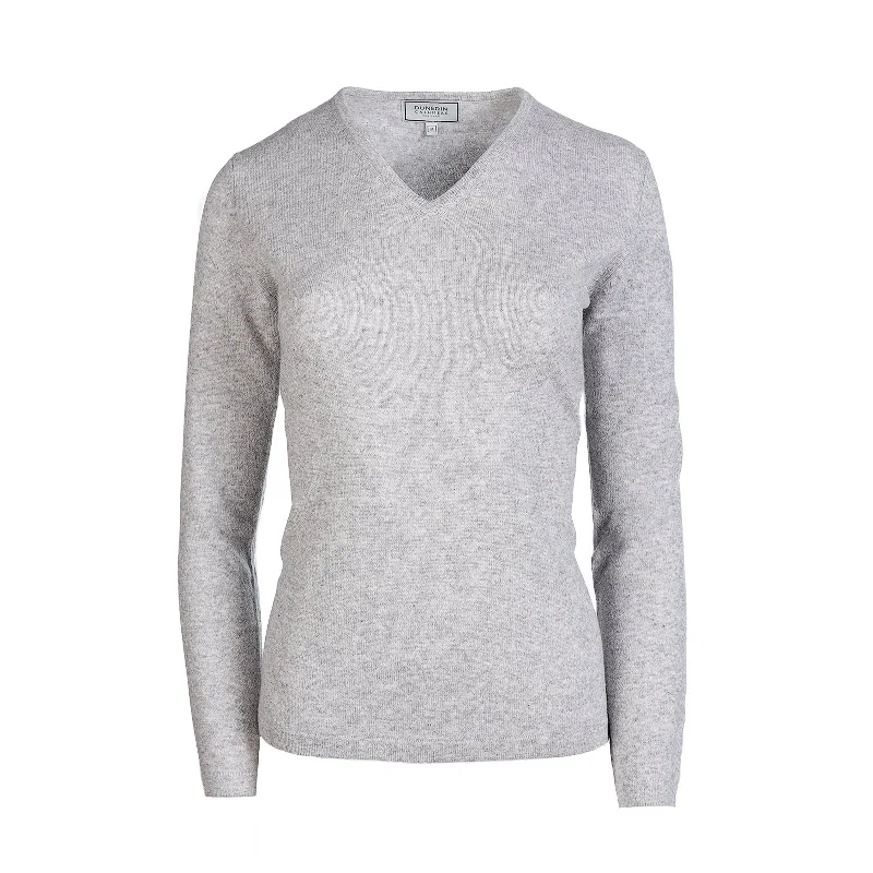 Women's Cashmere V-Neck Jumper Silver Clay Elasticated Padded Insulated