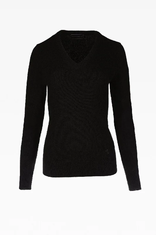 Alice Ladies Cashmere V-Neck Jumper in Black Anti-Pilling Anti-Shrink Durable