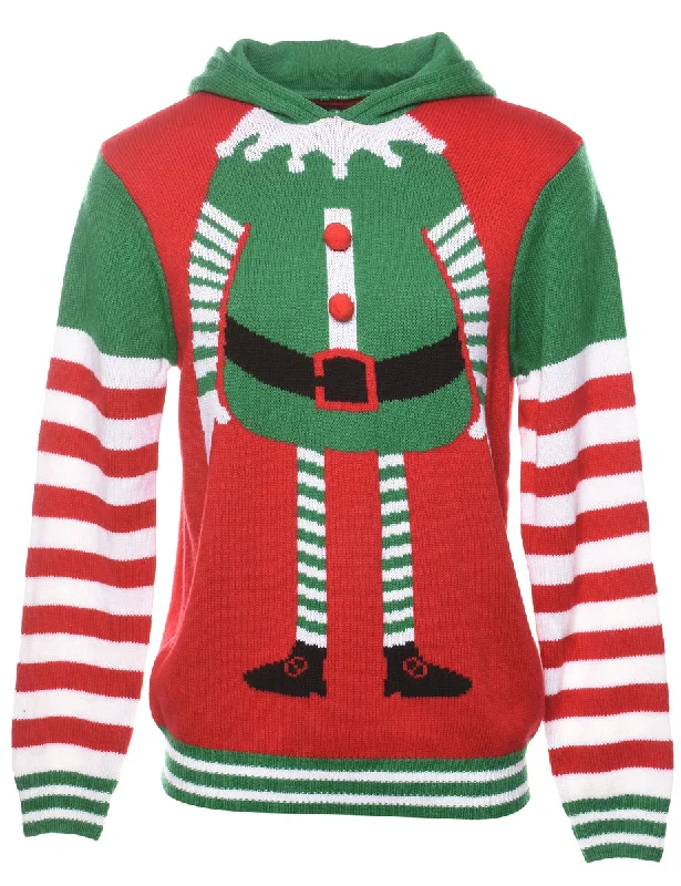 Bright Christmas Jumper - M Graphic Sweater Embroidered Appliqued