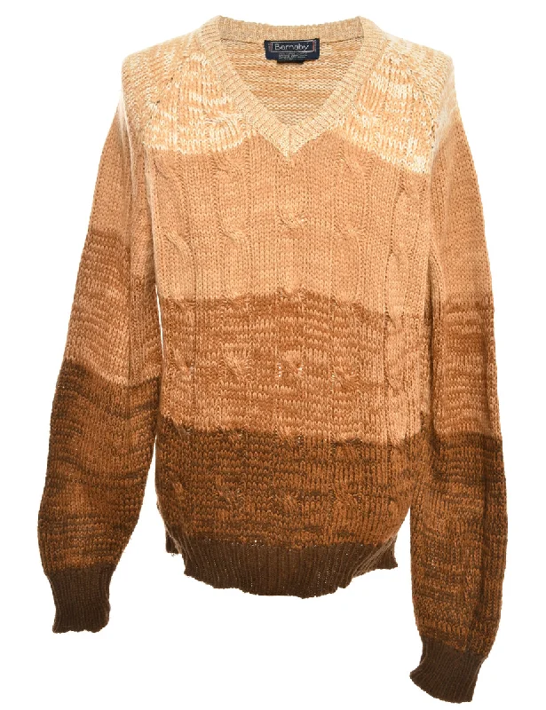 Brown Cable Knit Jumper - L Handmade Hand-knitted Hand-woven