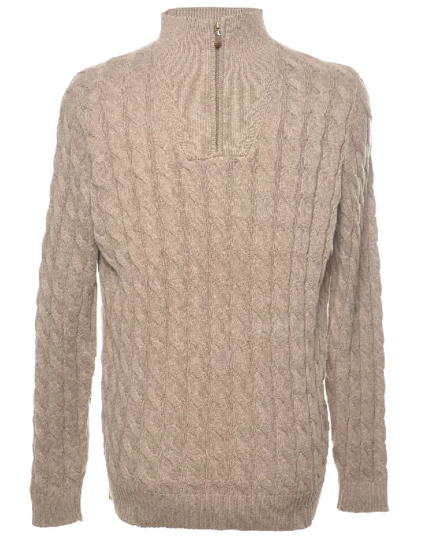 Brown Cable Knit Jumper - M Iron Safe Non-Iron Wrinkle Free