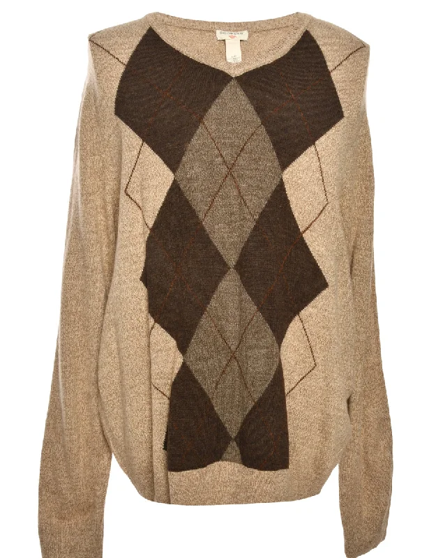 Brown Dockers Argyle Jumper - L Elegant Classic Vintage