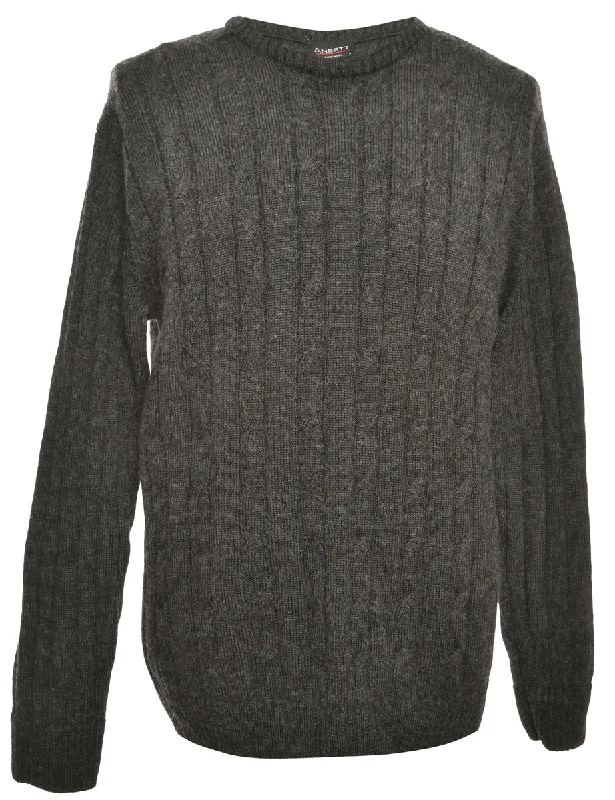 Cable Knit Grey Jumper - L Oversized Loose Flowy