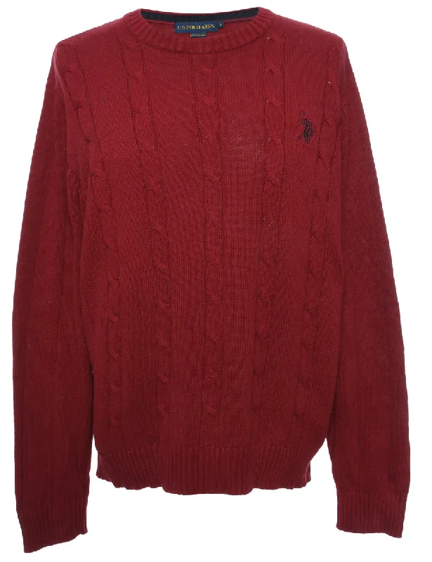 Cable Knit Jumper - L Front Pockets Side Pockets Patch Pockets