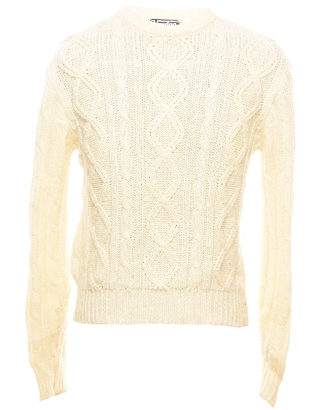 Cable Knit Jumper - M Solid Color Striped Floral Print