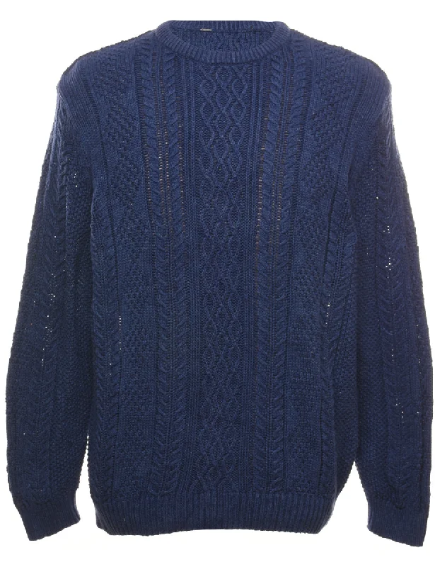 Cable Knit Navy Jumper - L Hooded Caped Shawl Collar