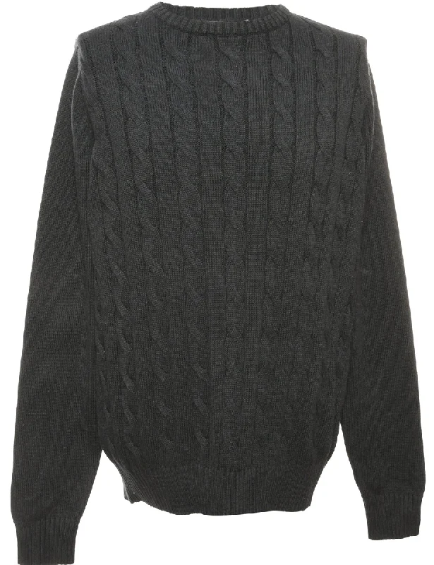 Cable Knit Navy Jumper - M Fitted Loose Oversized