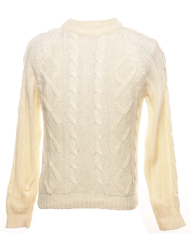 Cable Knit Off White Jumper - M Rayon Fabric Velvet Fabric Corduroy Fabric