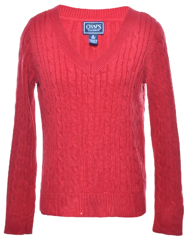 Chaps Cable Knit Jumper - M Silk Blend Satin Velvet