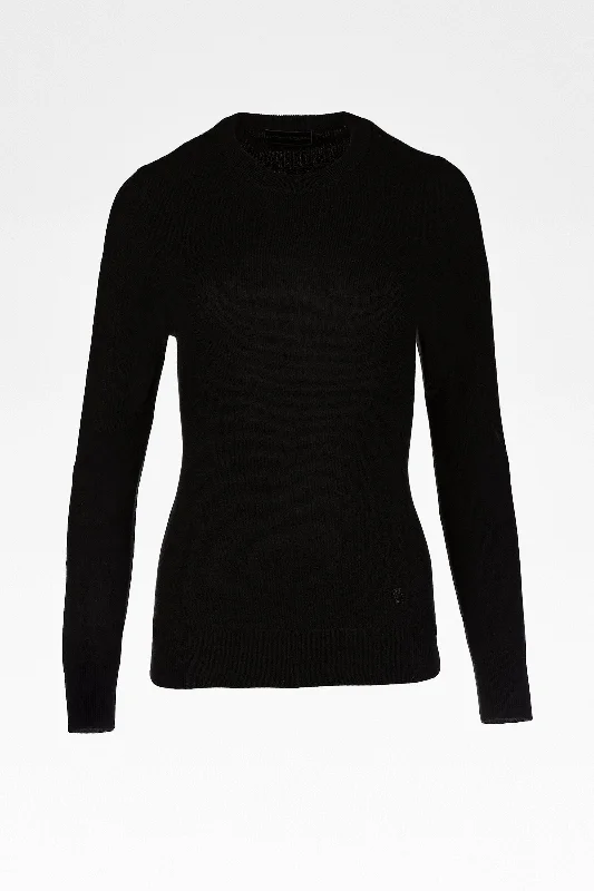 Millie Ladies Cashmere Crew Neck Jumper in Black Jersey Fabric Tulle Fabric Batik Fabric