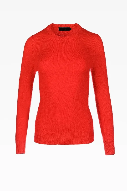 Millie Ladies Cashmere Crew Neck Jumper in Crimson Red Stretchy Elastic Breathable