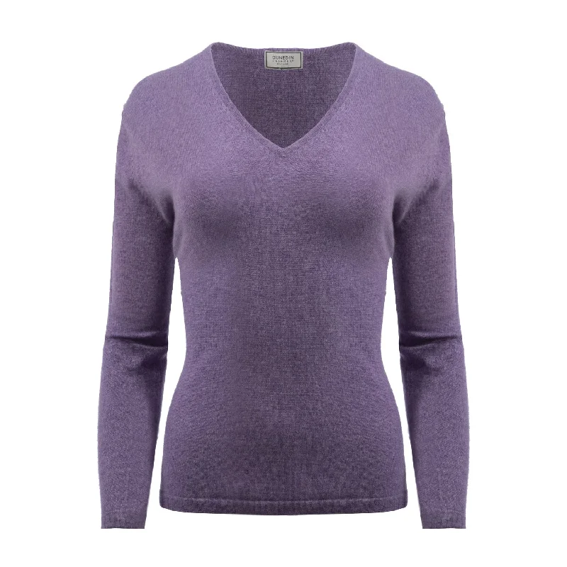 Women's 100% Cashmere V-Neck Jumper Dunedin Cashmere Heather Casual Formal Business