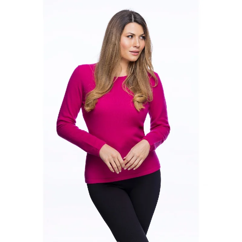 Women's Cashmere C-Neck Jumper Fuchsia Lightweight Heavyweight Midweight