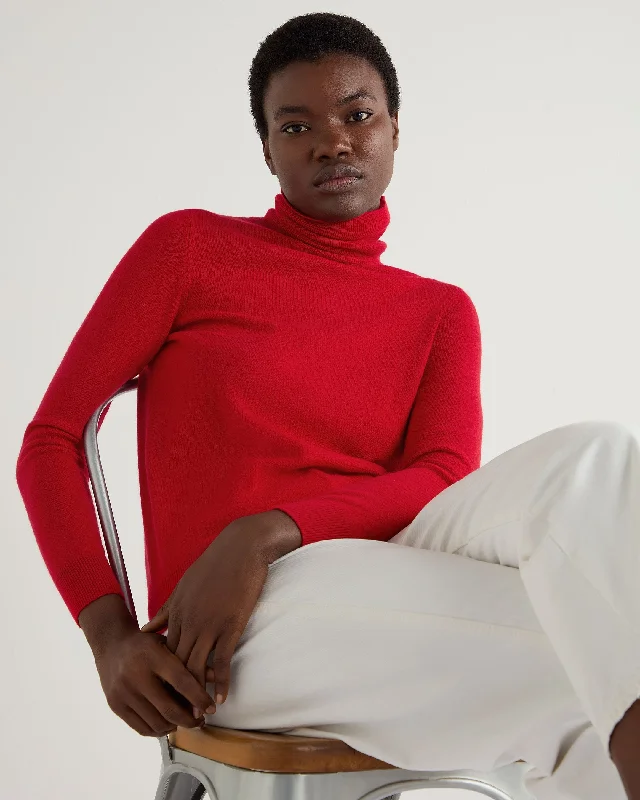 Women's Luna Roll Neck Cashmere Jumper Riding Red Spandex Blend Rayon Blend Denim Blend