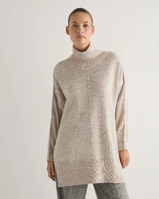 Women's Mock Neck Metal Cashmere Jumper With Lurex Ecru White High Neck Crew Neck V-Neck