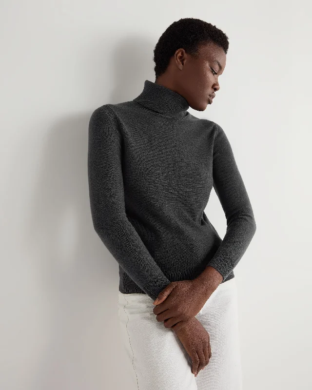 Women's Luna Roll Neck Cashmere Jumper Anthracite Grey Wool Fabric Cashmere Fabric Tweed Fabric