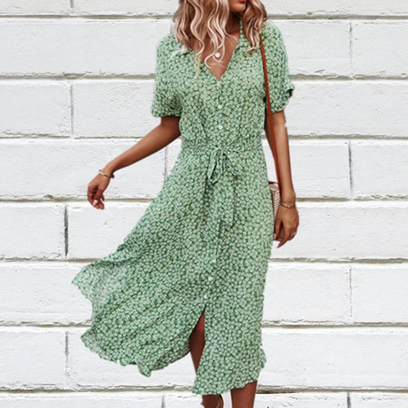 Zjkrl 2023 Summer Puff Sleeve Long Dress Women Elegant Printed V-Neck Maxi Dresses Boho Drawstring Loose Holiday Beach Dress Fashionable Asymmetrical Maxi Dress