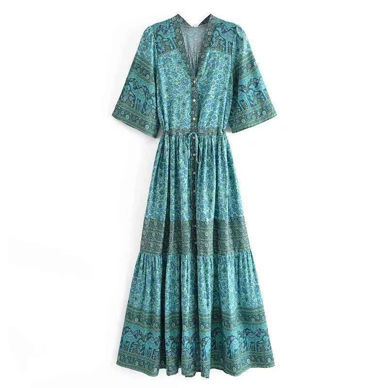 Agnesca Maxi Dress in Green Chic Summer Floral Maxi Dress