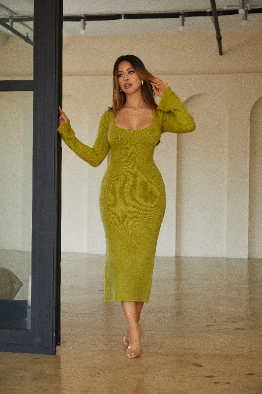 Andrea Long Sleeve Maxi Dress - Green Elegant Boho Maxi Dress