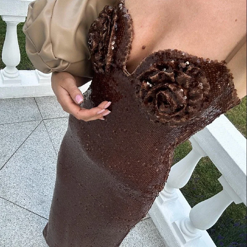 Brown Sugar Sequined Maxi Dress Stylish Maxi Dress with Frills