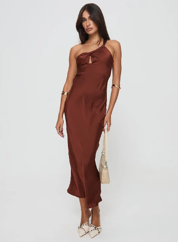 Casimir One Shoulder Maxi Dress Chocolate Comfortable Bohemian Maxi Dress