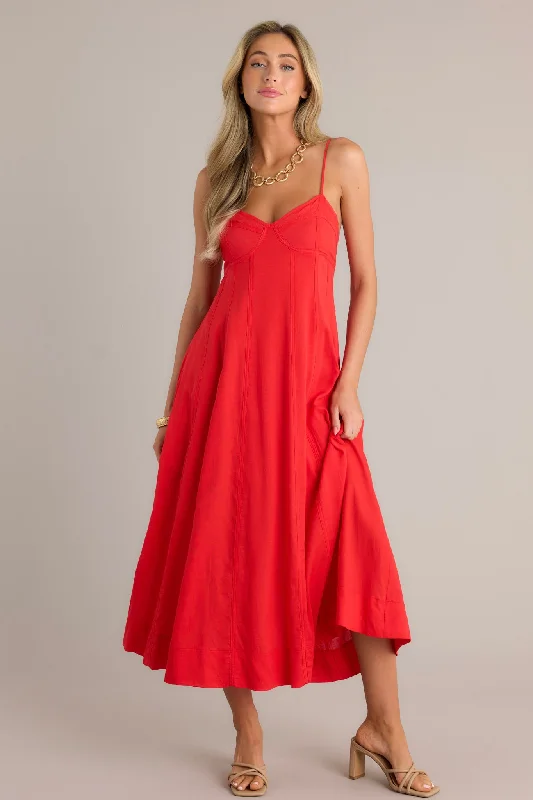 Celestial Beauty Red Bustier Maxi Dress Elegant Maxi Dress with Slit