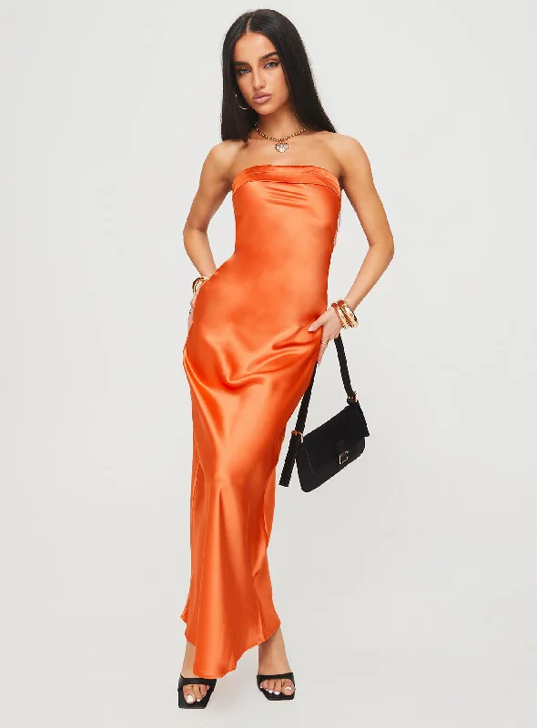 Citrus Kiss Strapless Maxi Dress Orange Trendy Maxi Dress with Bow