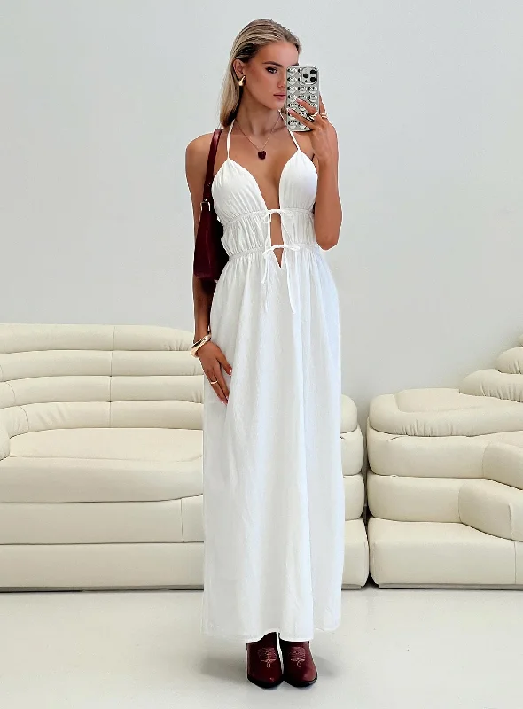 Dalston Maxi Dress White Elegant Maxi Dress with Pockets