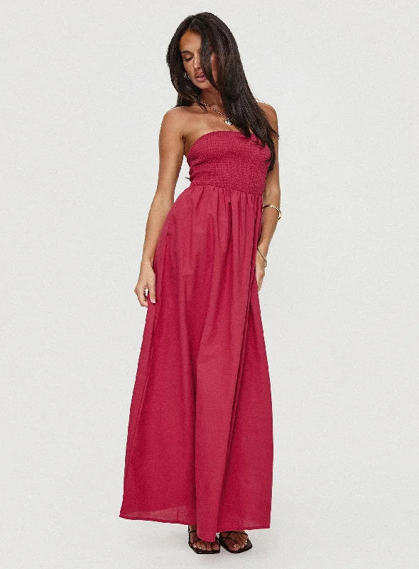 Dayona Strapless Maxi Dress Red Elegant Maxi Dress with Belt