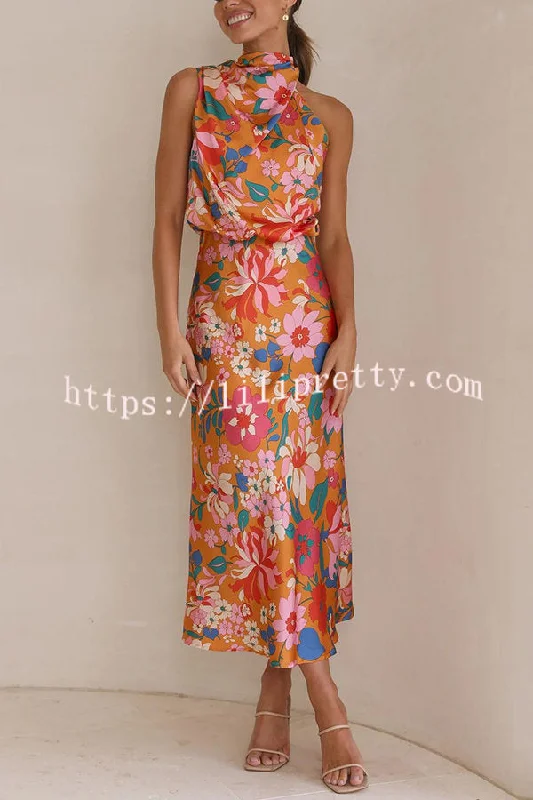 Lilipretty Fascinating Day Floral Halter Neck Elastic Waist Maxi Dress Stylish A-Line Maxi Dress