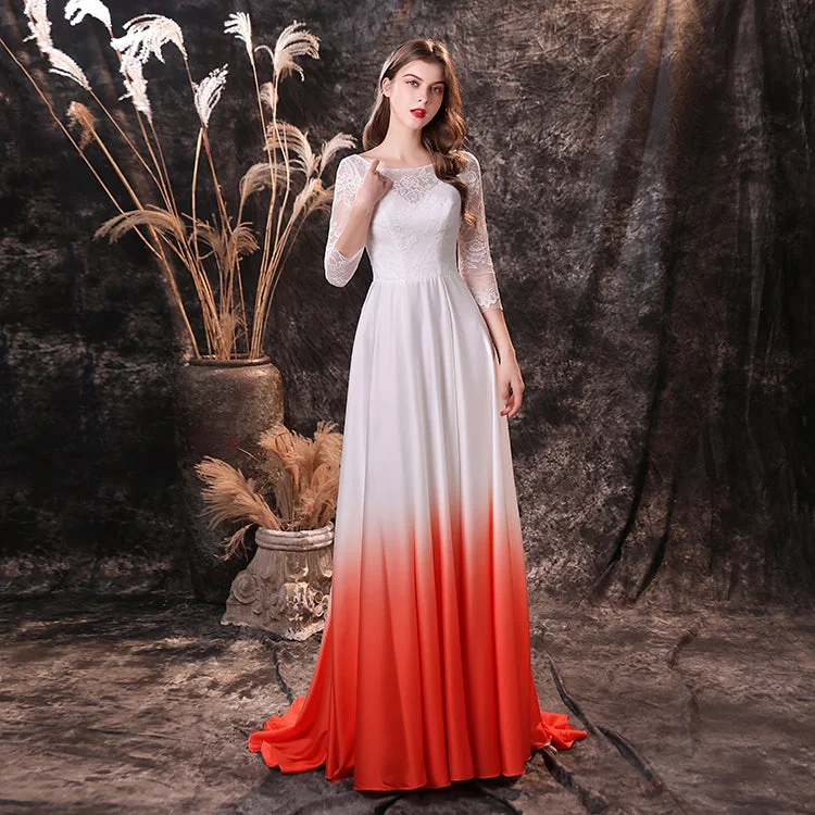 Gradient Satin Chiffon Round Neck Backless Maxi Dress Comfortable Ruffle Maxi Dress