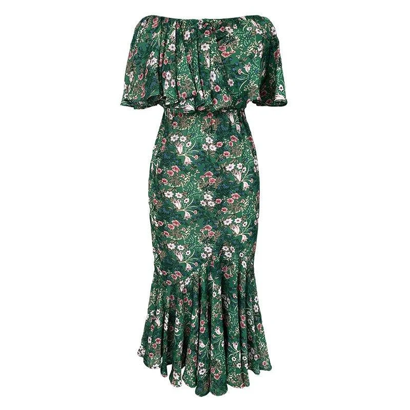 Green Ruffle Chiffon Floral Maxi Dress Classic Solid Maxi Dress