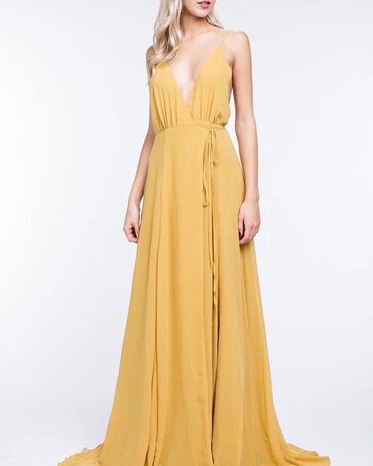 Honey Punch - Summer Affair Maxi Dress in Gold Stylish Button-Up Maxi Dress