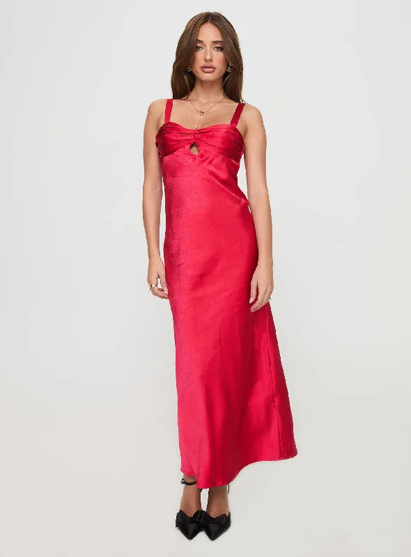 Joane Maxi Dress Red Comfortable Plunging Neckline Maxi Dress