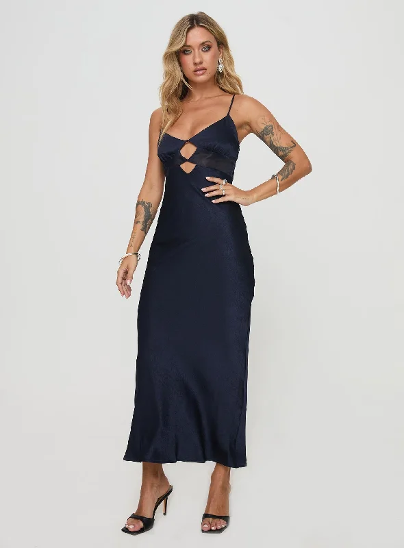 Leroux Maxi Dress Navy Fashionable Off-Shoulder Maxi Dress