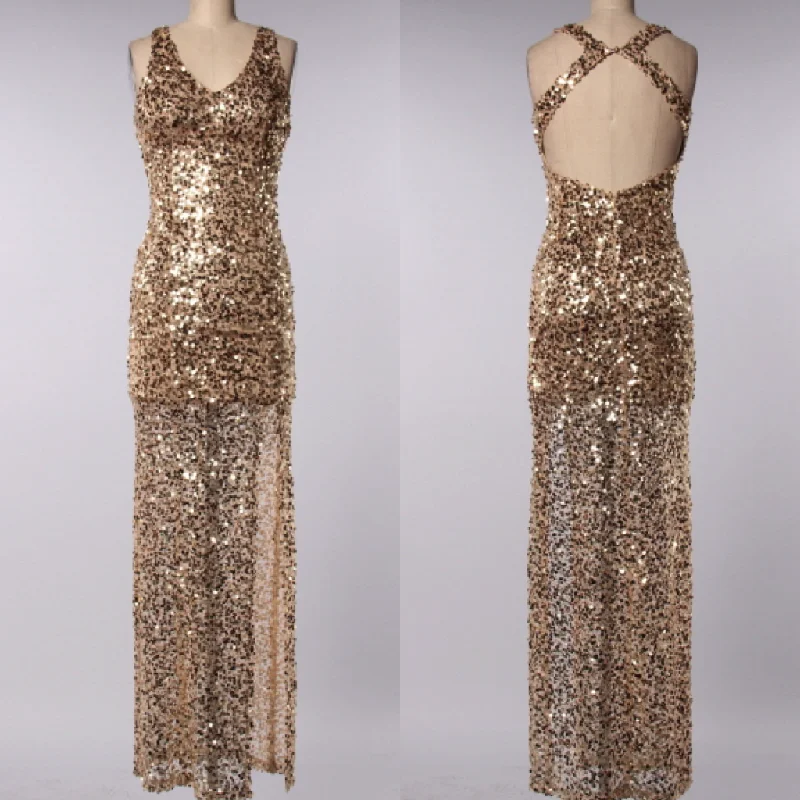 Final Sale - Perfect Party Ball Gown Sequin Maxi Dress in Gold Stylish Boho Maxi Dress