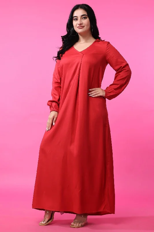 Red Solid Maxi Dress Comfortable Casual Maxi Dress