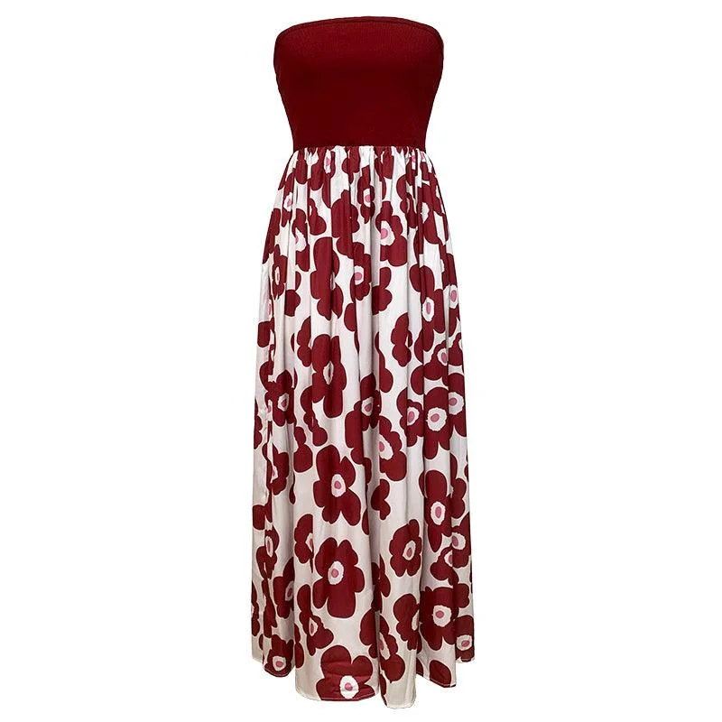 Summer Tube Top Floral Maxi Dress Elegant Maxi Dress with Slit